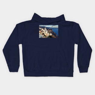 Fira is the capital of Santorini island, Greece Kids Hoodie